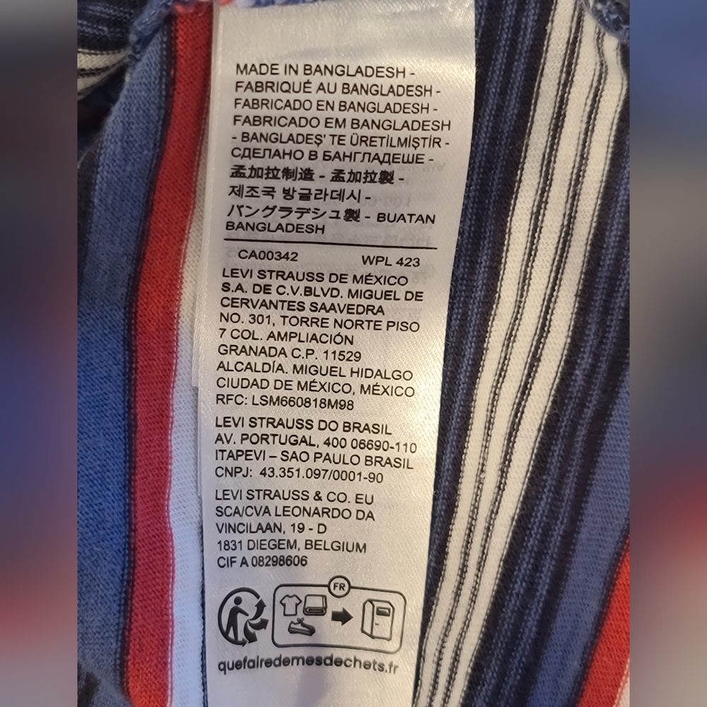 Men’s Levi’s Classic Pocket Striped Blue Red T-shirt - Size XL - Picture 15 of 17